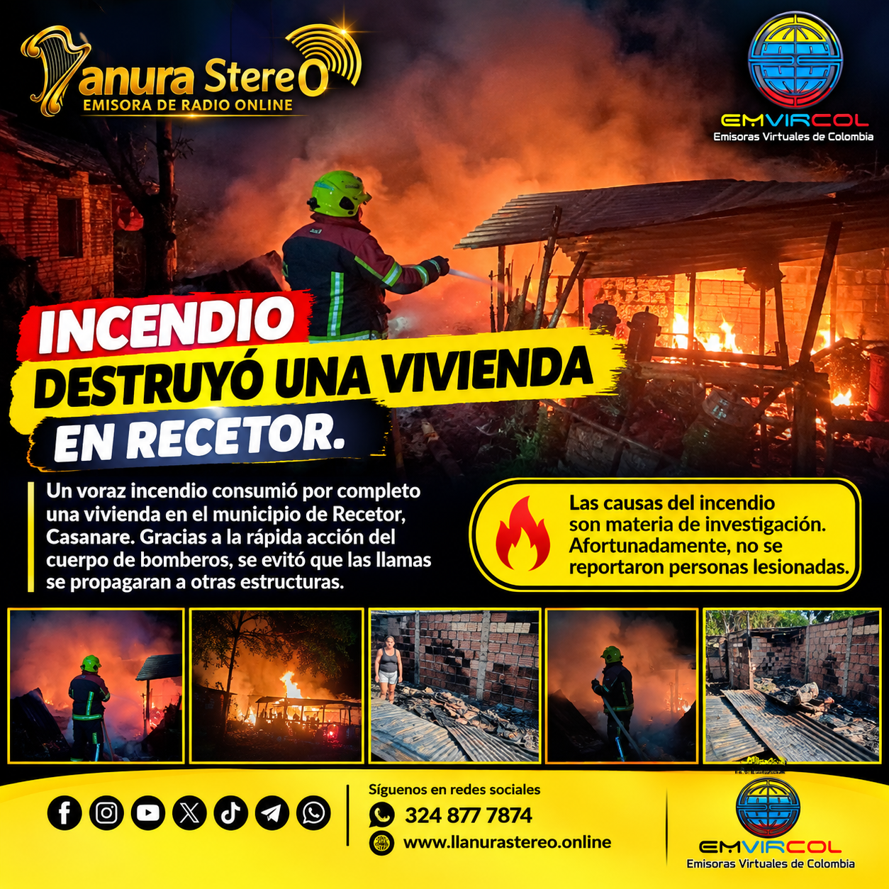 GRAVE EMERGENCIA EN RECETOR: INCENDIO DESTRUYÓ UNA VIVIENDA
