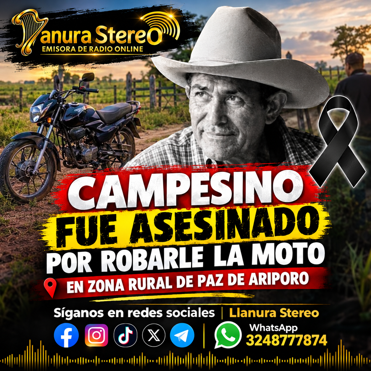 TRAGEDIA EN ZONA RURAL DE PAZ DE ARIPORO: CAMPESINO FUE ASESINADO AL PARECER DURANTE HURTO DE SU MOTOCICLETA