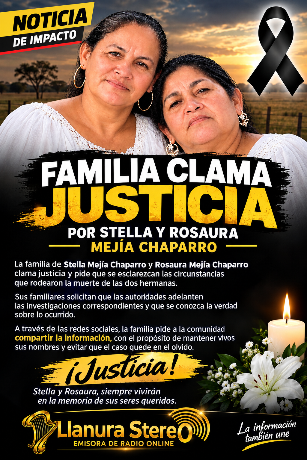 FAMILIA CLAMA JUSTICIA POR STELLA Y ROSAURA MEJÍA CHAPARRO